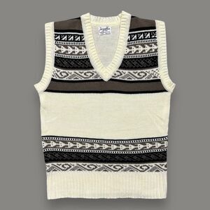 Vintage 60s Sweater Vest Scrambler Golf Preppy Acrylic Knit Cream Large Petite